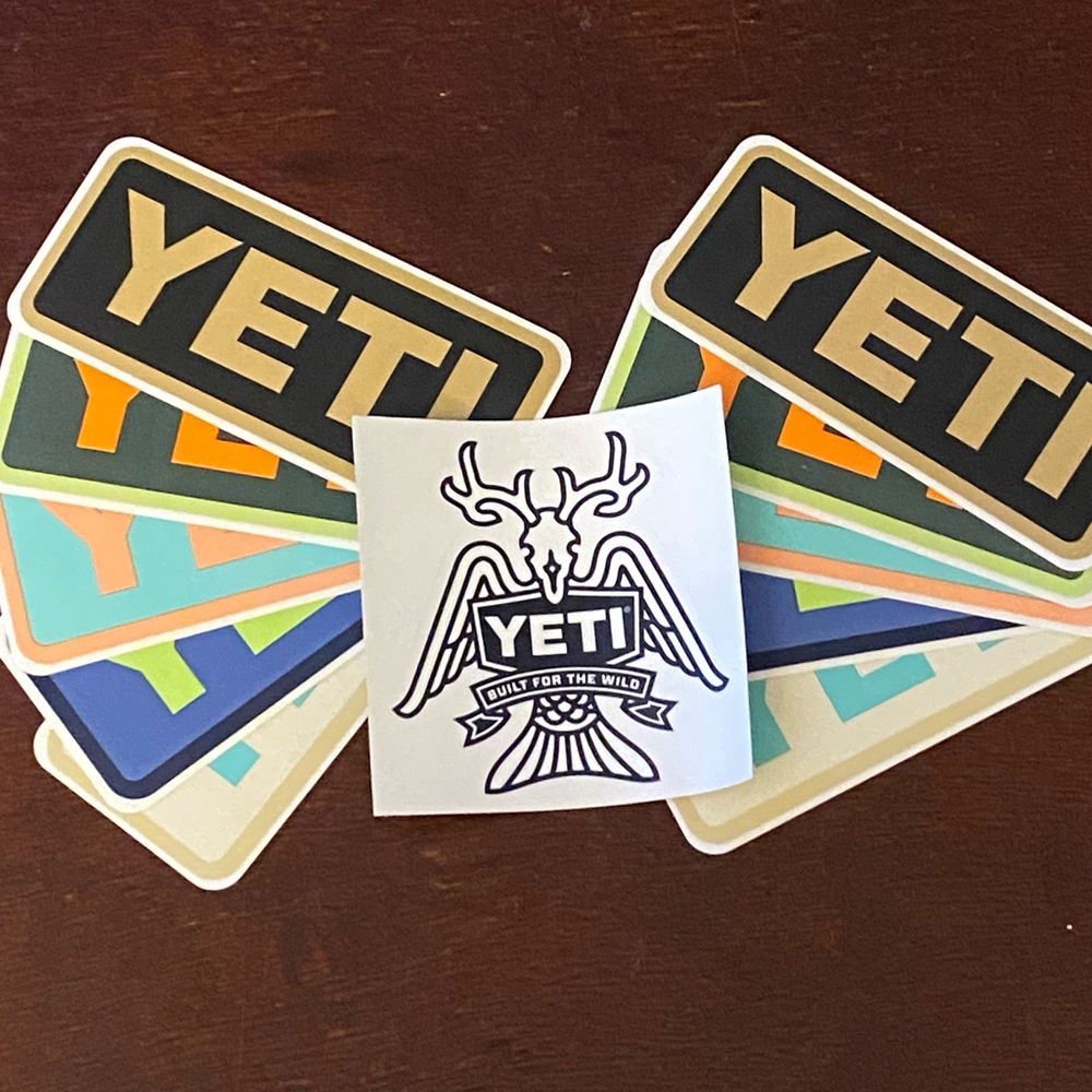TWO Packs of 5 YETI Sticker Sets + THREE bonus stickers